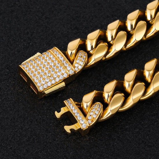 Newest 12mm Iced Out Box Clasp Miami Cuban Link Bracelets