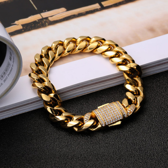 Newest 12mm Iced Out Box Clasp Miami Cuban Link Bracelets