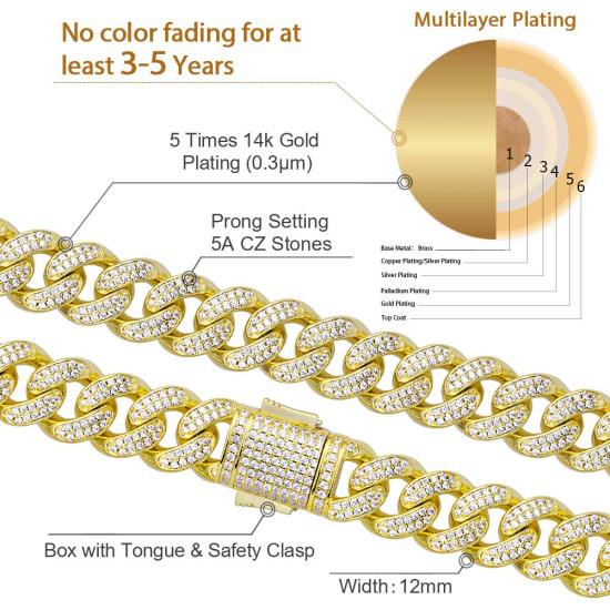 Cool 12mm Iced Out Cuban Link Bracelet for Men's in 14K Gold