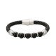 New Arrival Black Leather Bracelet with Natural Obsidian Stone Bead