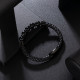 Fashion Black Gold Leather Bracelet with Natural Obsidian Stone Bead