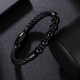 Fashion Black Gold Leather Bracelet with Natural Obsidian Stone Bead