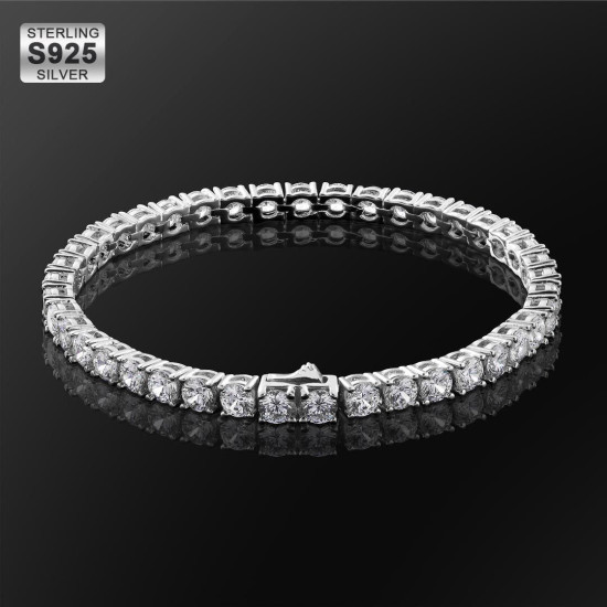 Cool 4mm Silver CZ Diamond Tennis Bracelet for Men in White Gold