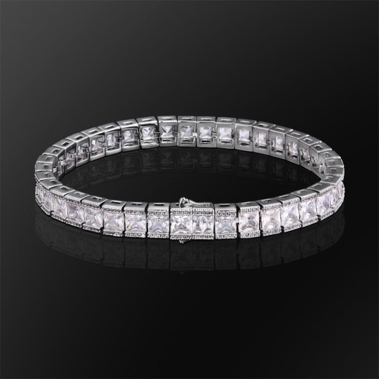 8mm Princess Cut CZ Diamond Tennis Bracelet for Men's in White Gold