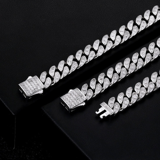 8mm Iced Out Cuban Link Bracelet for Men's in White Gold