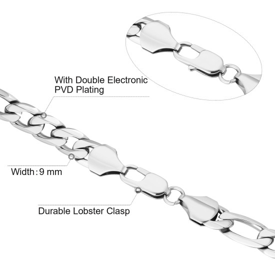 Newest 9mm Stainless Steel Figaro Bracelet for Men