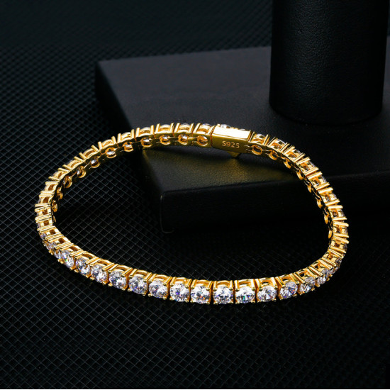 Gorgeous 4mm 14K Gold Sterling Silver CZ Diamond Tennis Bracelet for Men