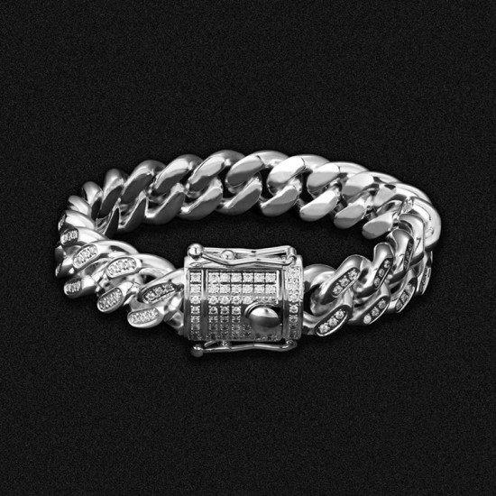 Cool Street 14mm Iced Out Cuban Link Bracelet for Men