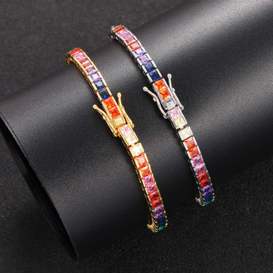 Trendy 4mm Colorful Diamond Mens Tennis Bracelet