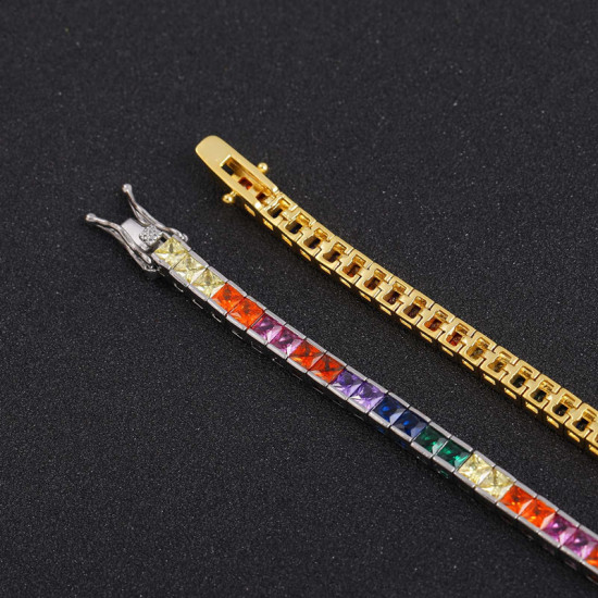 Trendy 4mm Colorful Diamond Mens Tennis Bracelet