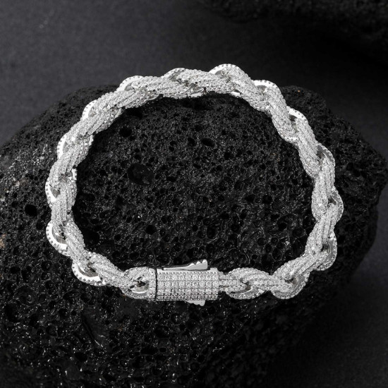 Hip Hop 8mm CZ Diamond Mens Rope Bracelet