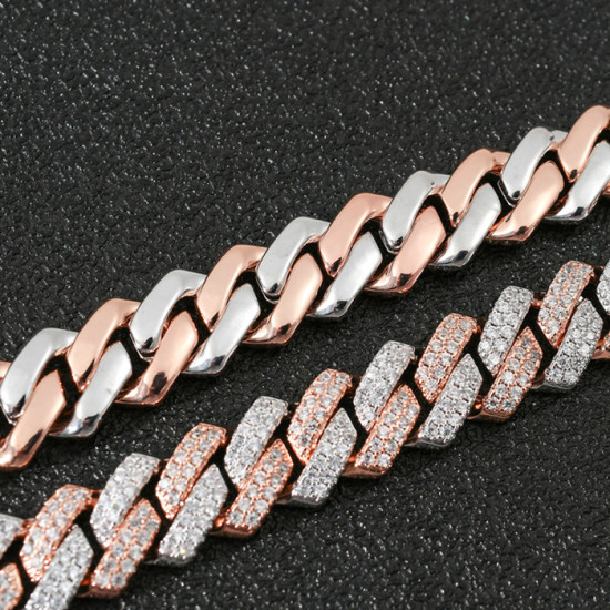 Modern 14mm Iced Out Cuban Rose Gold Bracelet for Men