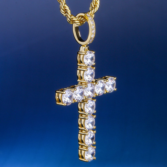 Newest Iced Out Mens Cross Pendant Necklace in 14K Gold