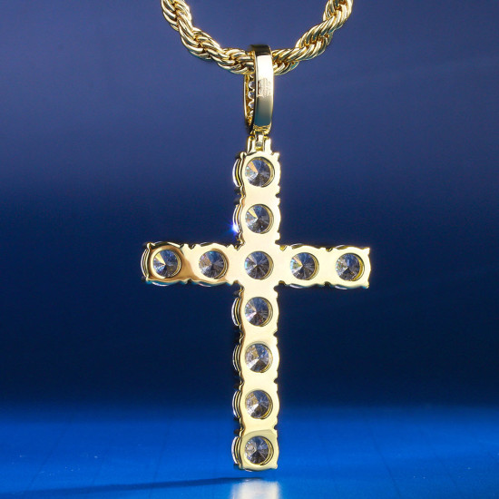 Newest Iced Out Mens Cross Pendant Necklace in 14K Gold