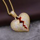 Iced Out CZ Diamond Broken Heart Mens Pendant Necklace in 14K Gold