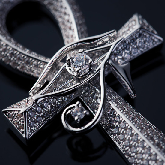 Iced Out The Eye Of Horus Ankh Cross Pendant in White Gold for Men