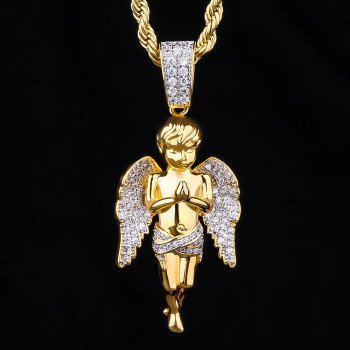 Iced Out Hip Hop Angel Pendant Necklalce for Men