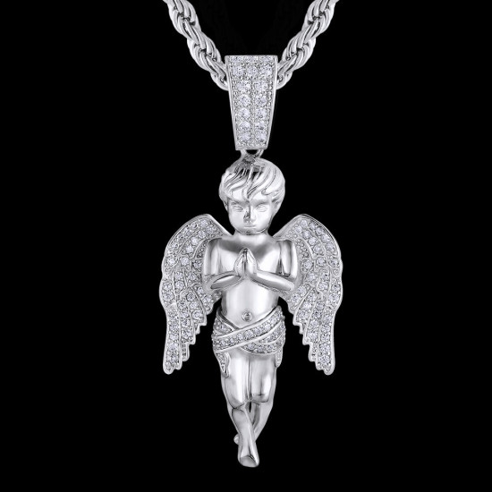 Iced Out Hip Hop Angel Pendant Necklalce for Men