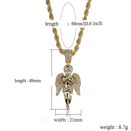 Iced Out Hip Hop Angel Pendant Necklalce for Men