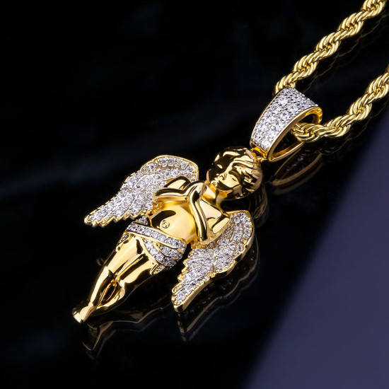 Iced Out Hip Hop Angel Pendant Necklalce for Men