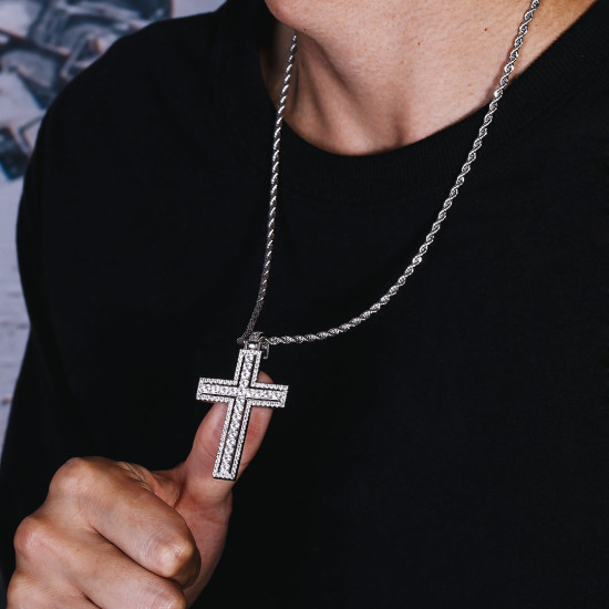 Iced Out Cross Chain with Double-Layered Cross Pendant