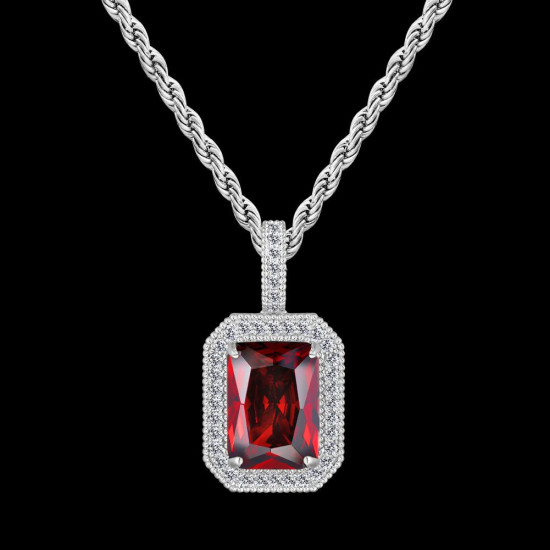 Fashion Hip Hop Necklace Birthstone Ruby Gemstone Pendant