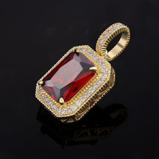 Fashion Hip Hop Franco Necklace Birthstone Ruby Gemstone Pendant