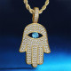 Iced Out Hamsa Hand Mens Rope Chains Pendant in 14K Gold