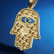 Iced Out Hamsa Hand Mens Rope Chains Pendant in 14K Gold