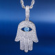 Iced Out Hamsa Hand Rope Pendant Necklace in White Gold