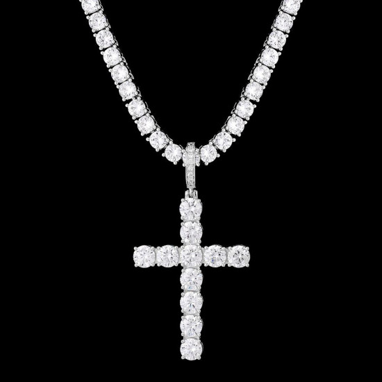 4mm CZ Diamond Tennis Chain Necklace with Iced Out Cross Pendant