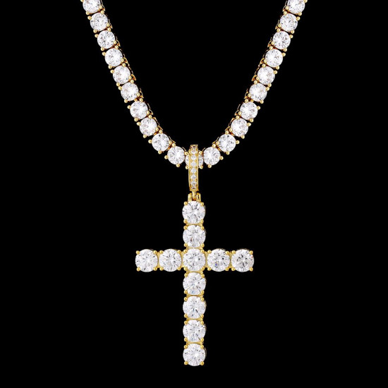 4mm CZ Diamond Tennis Chain Necklace with Iced Out Cross Pendant