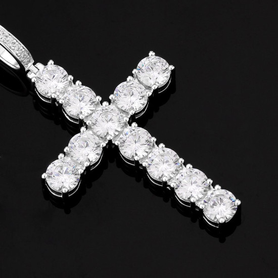 4mm CZ Diamond Tennis Chain Necklace with Iced Out Cross Pendant