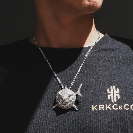 Iced Out Hip Hop Baby Shark Mens Pendant Necklace