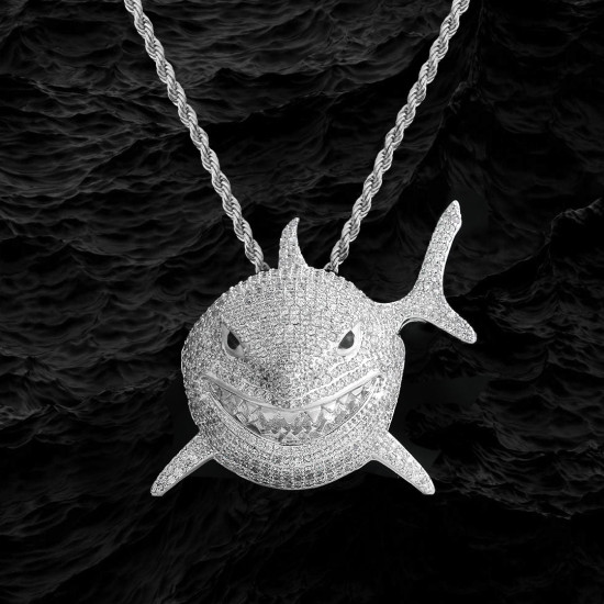 Iced Out Hip Hop Baby Shark Mens Pendant Necklace