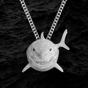 Iced Out Hip Hop Baby Shark Mens Pendant Necklace