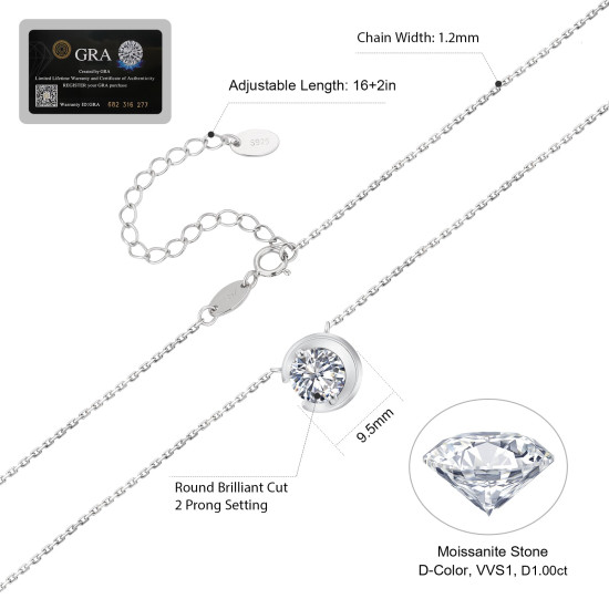 Elegant 1.0 Carats VVS1 Moissanite Moon Pendant Necklace for Women 