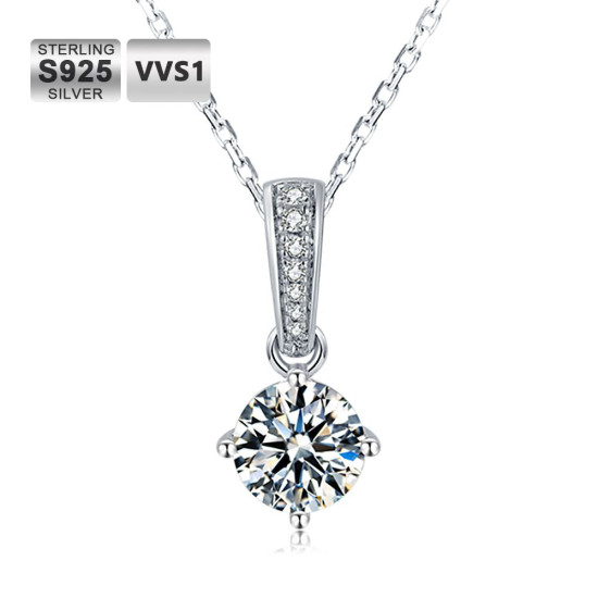 Iced 1.0 Carats VVS1 Moissanite Womens Pendant Necklace