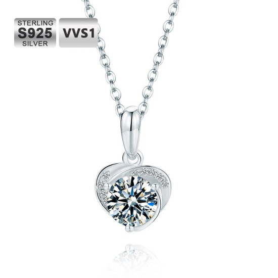 Womens Sterling Silver 1.0 Carats VVS1 Moissanite Mens Pendant Necklace