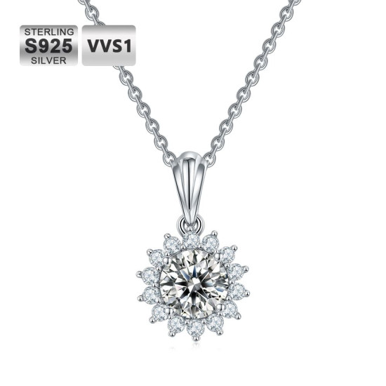 1.0 Carats VVS1 Moissanite Sun Flower Womens Pendant Necklace