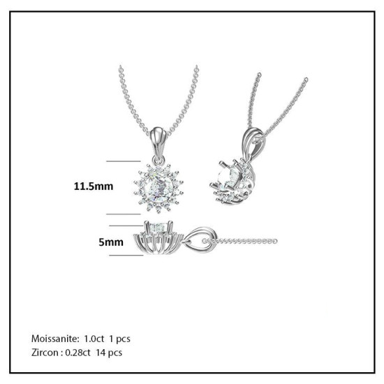 1.0 Carats VVS1 Moissanite Sun Flower Womens Pendant Necklace