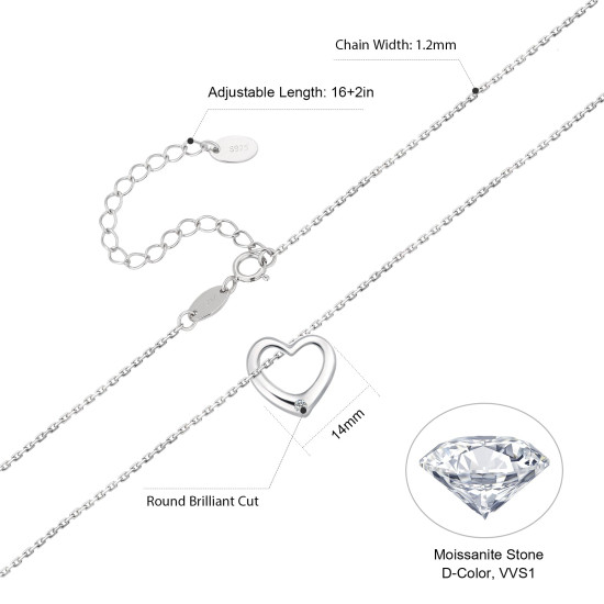 Lovely 0.015 Carats VVS1 Moissanite Hollow Heart Pendant Necklace