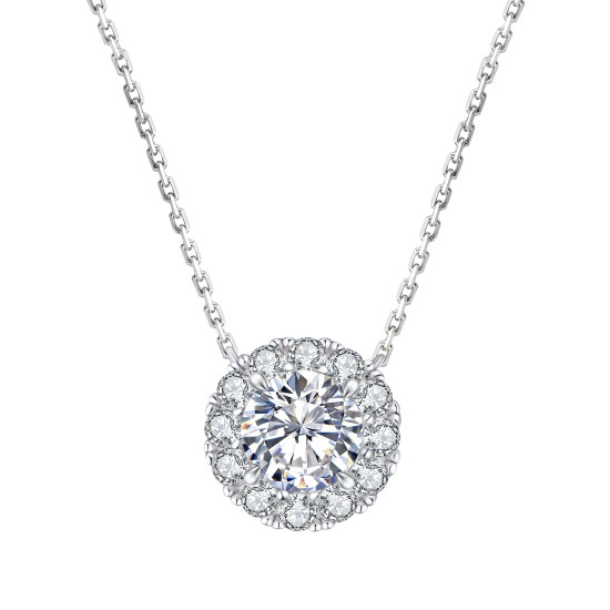 1.0 Carats VVS1 Moissanite Round Vintage Sparkling Women Pendant Necklace