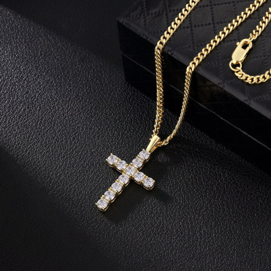 Bling 1.10 Carats VVS1 Moissanite Cross Pendant for Men 14K Gold