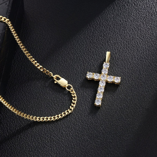 Bling 1.10 Carats VVS1 Moissanite Cross Pendant for Men 14K Gold