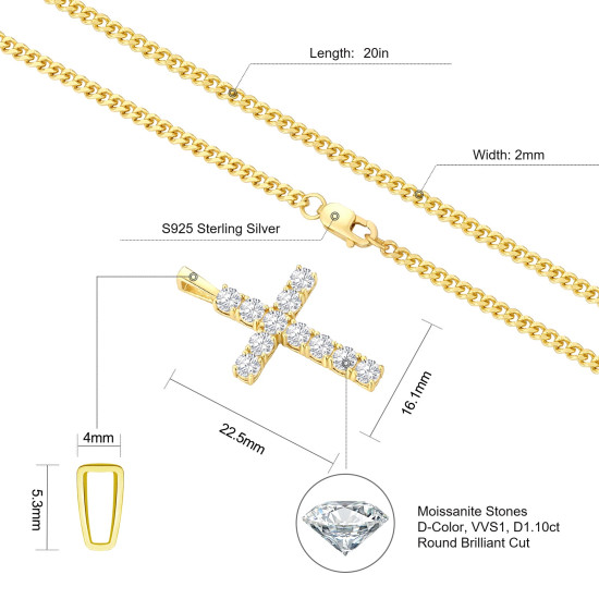 Bling 1.10 Carats VVS1 Moissanite Cross Pendant for Men 14K Gold