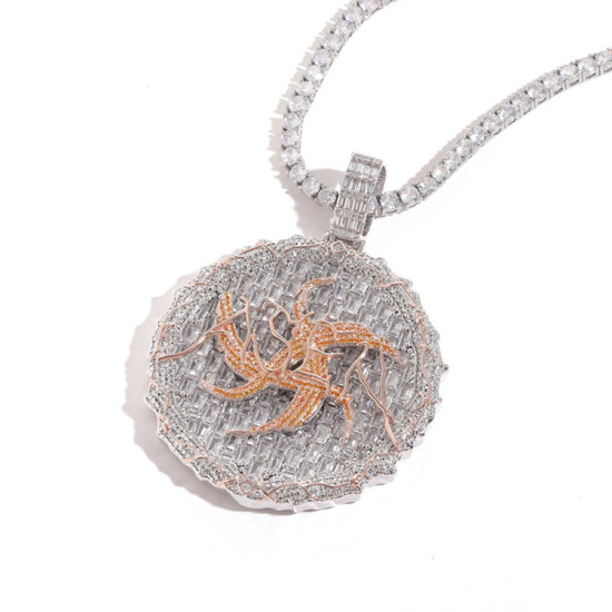 Modern Iced Out 6cm  Round Pendant with 4mm CZ Diamond Tennis Chain