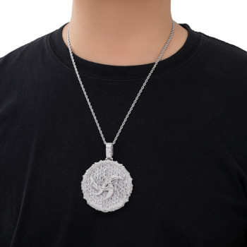 Modern Iced Out 6cm  Round Pendant with 4mm CZ Diamond Tennis Chain