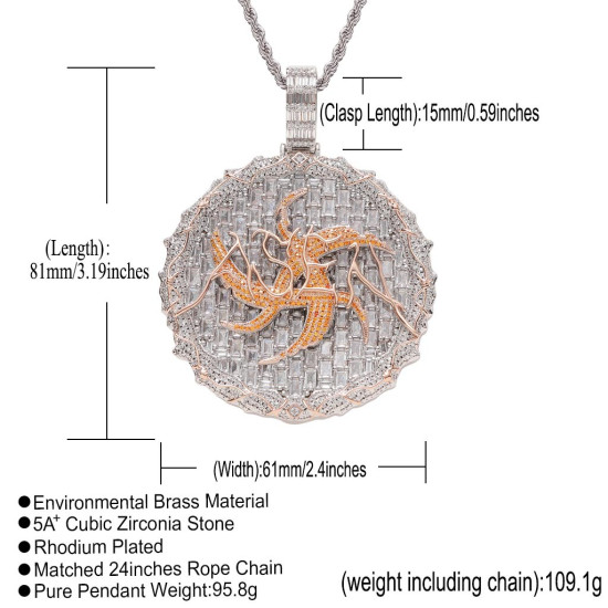 Modern Iced Out 6cm  Round Pendant with 4mm CZ Diamond Tennis Chain