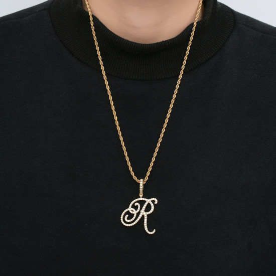 Trendy Artistic English Letter Hip Hop Pendent with 6mm Rope Chain